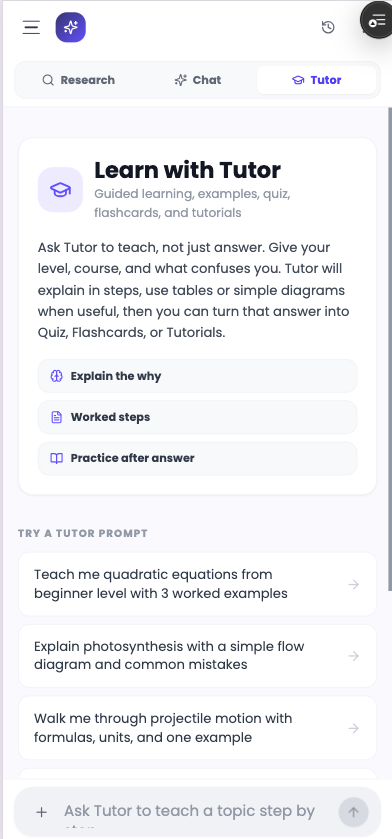 Sabi Tutor guided learning screen